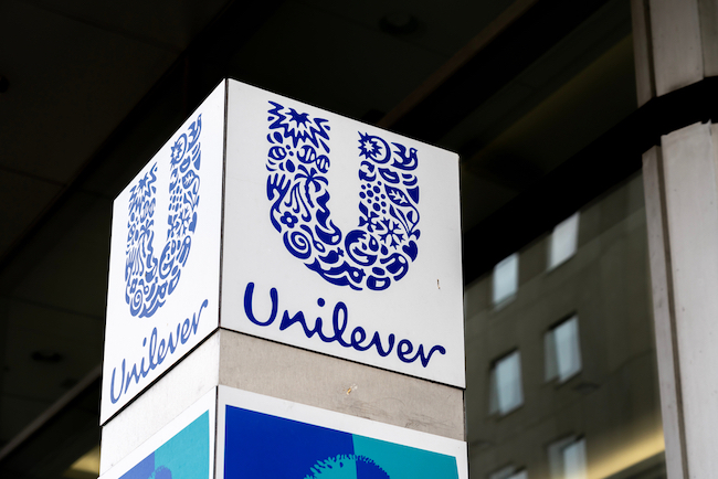 Toronto, Canada - September 29, 2020: Unilever Canada ground sign is seen in Toronto; Unilever Canada Inc. produces, supplies, and markets food, home, and personal care products.